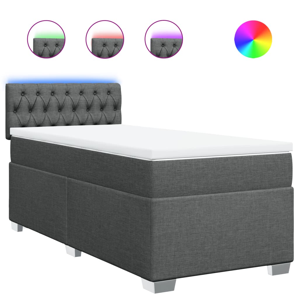 vidaXL Cama box spring con colchón tela gris oscuro 90x200 cm 8721102729614